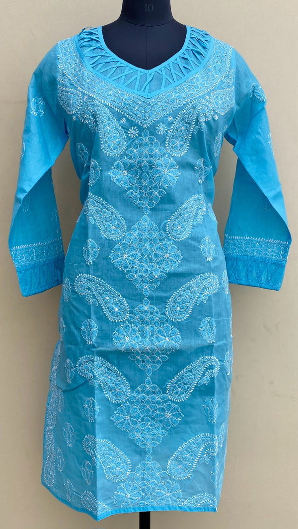 Lucknowi Chikankari Kurti Blue Cotton