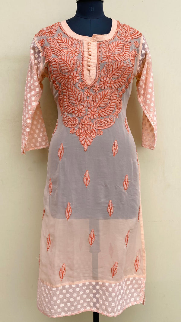 Lucknowi Chikankari Kurti Peach Georgette