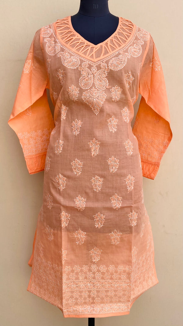 Lucknowi Chikankari Kurti Orange Cotton