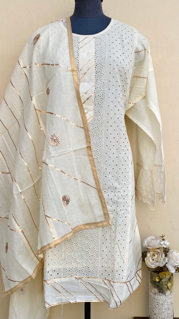 Designer Embroidered Suit Length 3 Piece Cream Mal Cotton