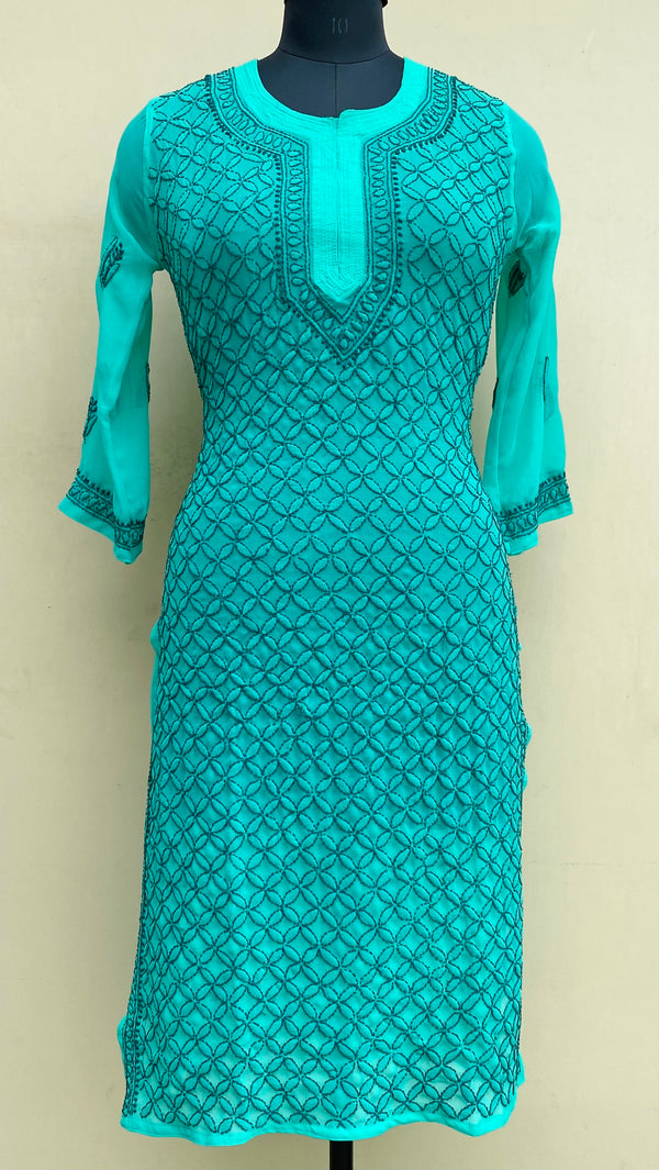 Lucknowi Chikankari Kurti Green Georgette