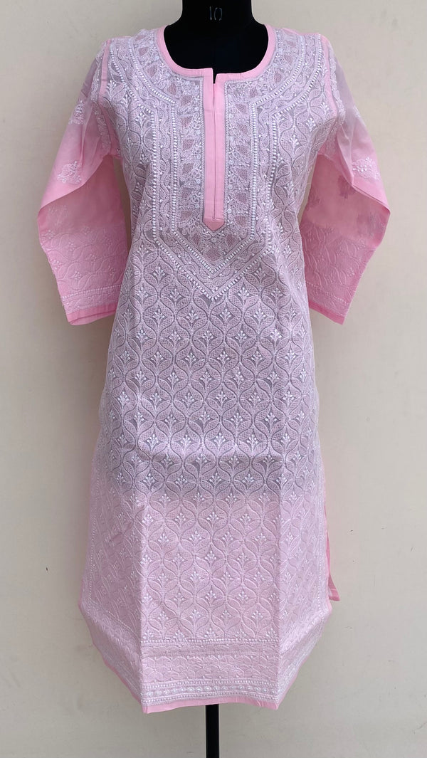 Lucknowi Chikankari Kurti Pink Cotton With Jaali Work