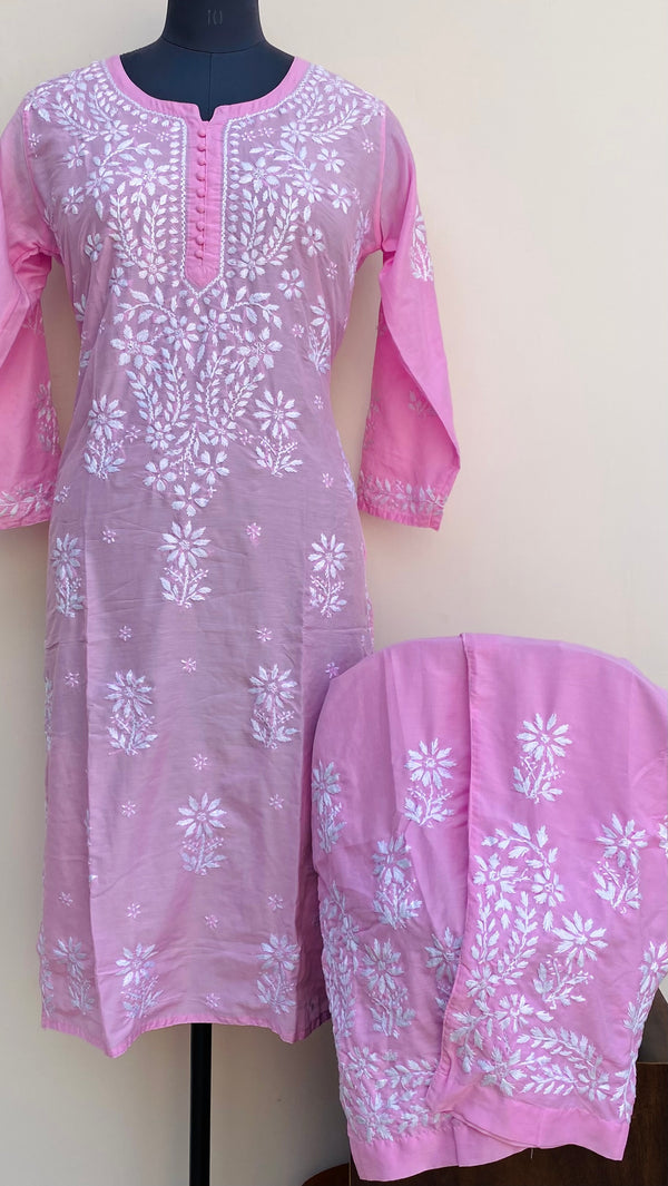 Lucknowi Chikankari Co-ord Set Pink Muslin Cotton