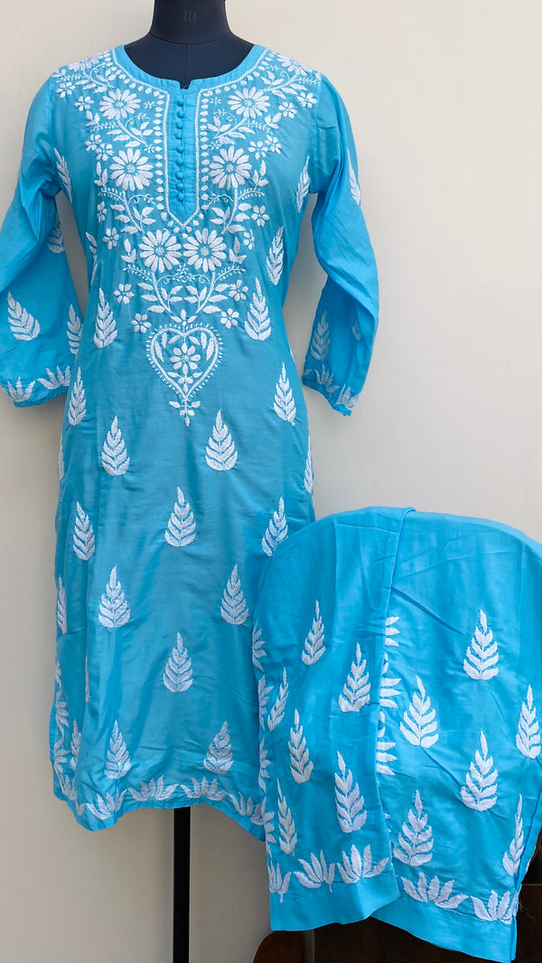 Lucknowi Chikankari Co-ord Set Blue Muslin Cotton