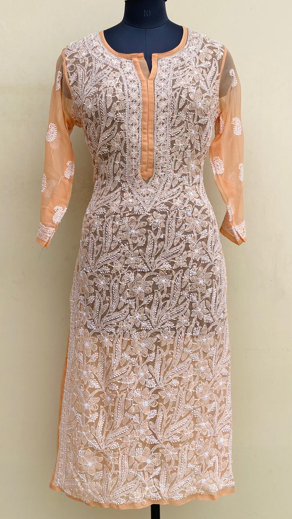 Lucknowi Chikankari Kurti Peach Georgette