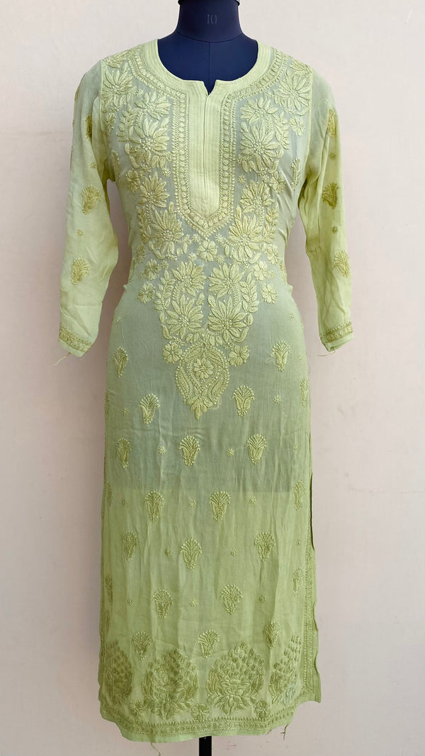 Lucknowi Chikankari Ombre Kurti Green Pure Georgette Self 3D Work