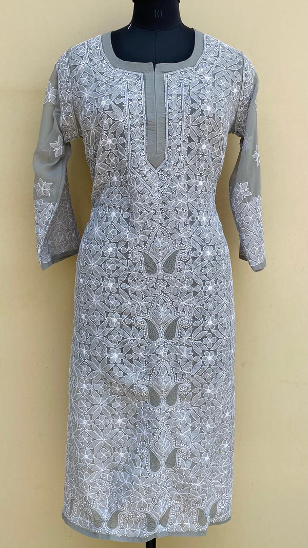 Lucknowi Chikankari Kurti Gray Georgette With Jaali Work