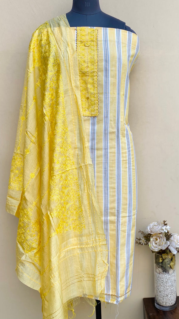 Designer Embroidered Suit Length 3 Piece Yellow Mal Cotton