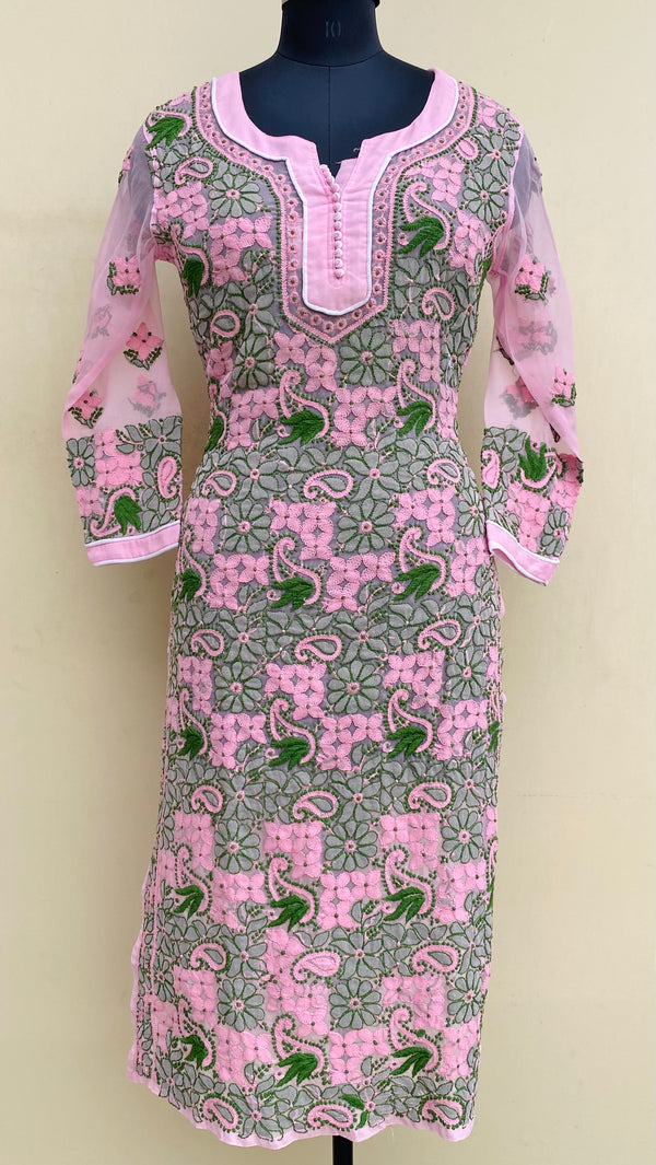 Lucknowi Chikankari Kurti Pink Georgette