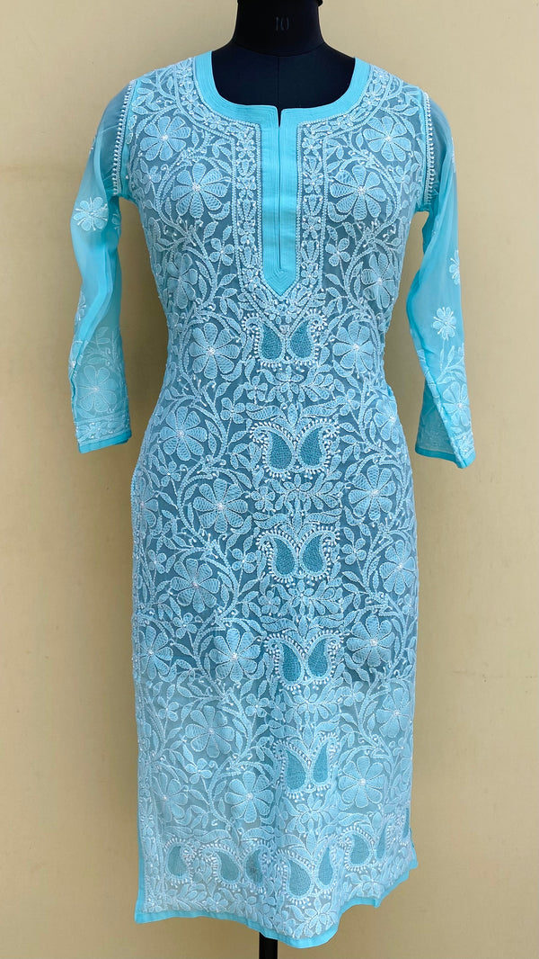Lucknowi Chikankari Kurti Sea Green Georgette With Jaali Work