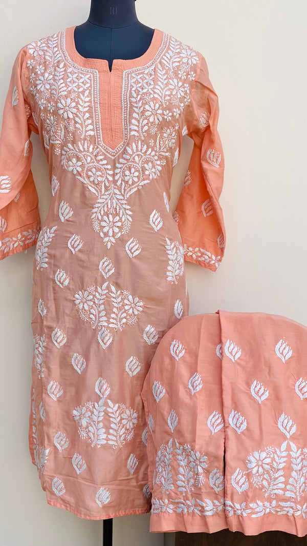 Lucknowi Chikankari Co-ord Set Peach Muslin Cotton