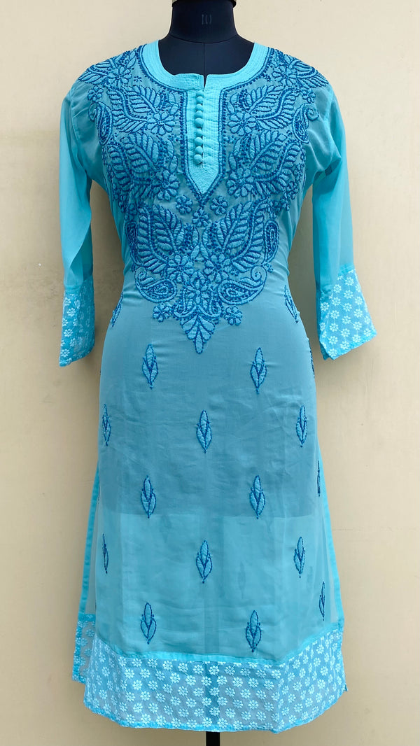 Lucknowi Chikankari Kurti Blue Georgette