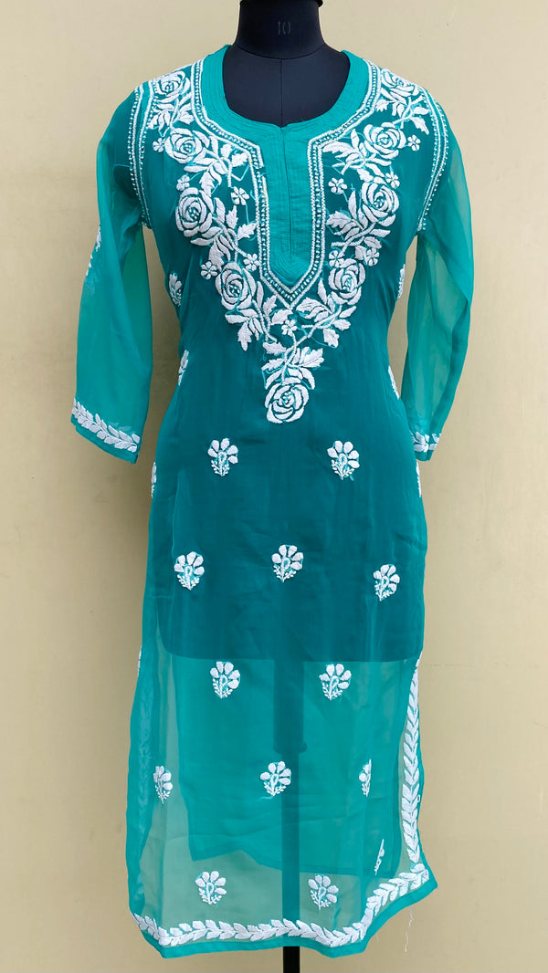 Lucknowi Chikankari Kurti Green Georgette