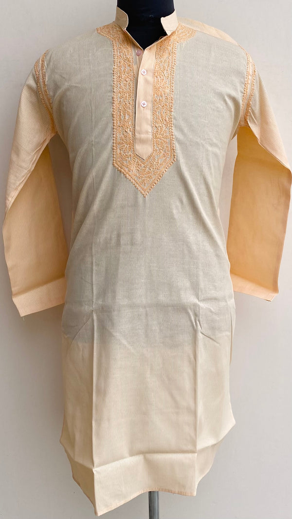 Lucknowi Chikankari Men’s Kurta Peach Cotton