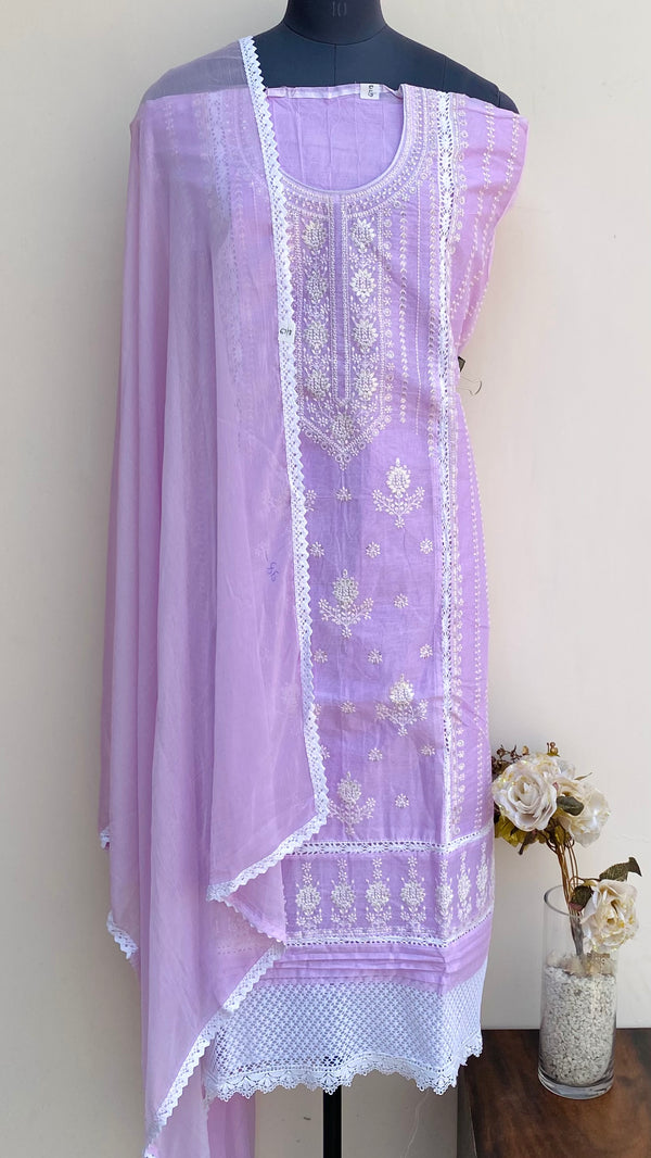Designer Embroidered Suit Length 3 Piece Purple Organza With Sequence Work