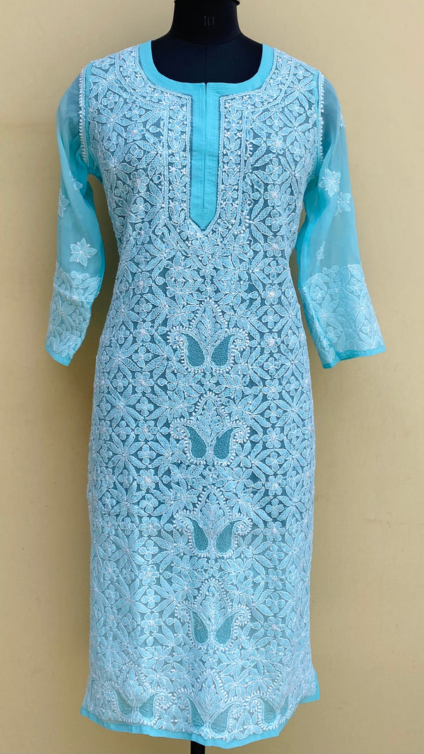 Lucknowi Chikankari Kurti Sea Green Georgette With Jaali Work