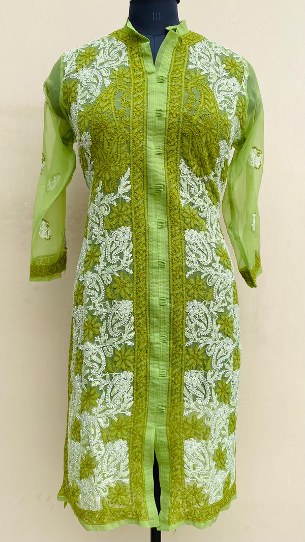 Lucknowi Chikankari Kurti Green Georgette