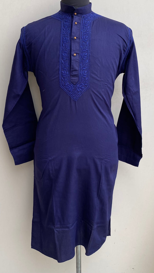 Lucknowi Chikankari Men’s Kurta Blue Cotton