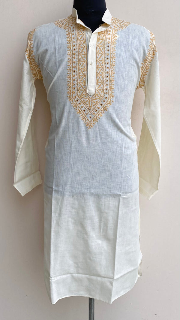 Lucknowi Chikankari Men’s Kurta Cream Cotton