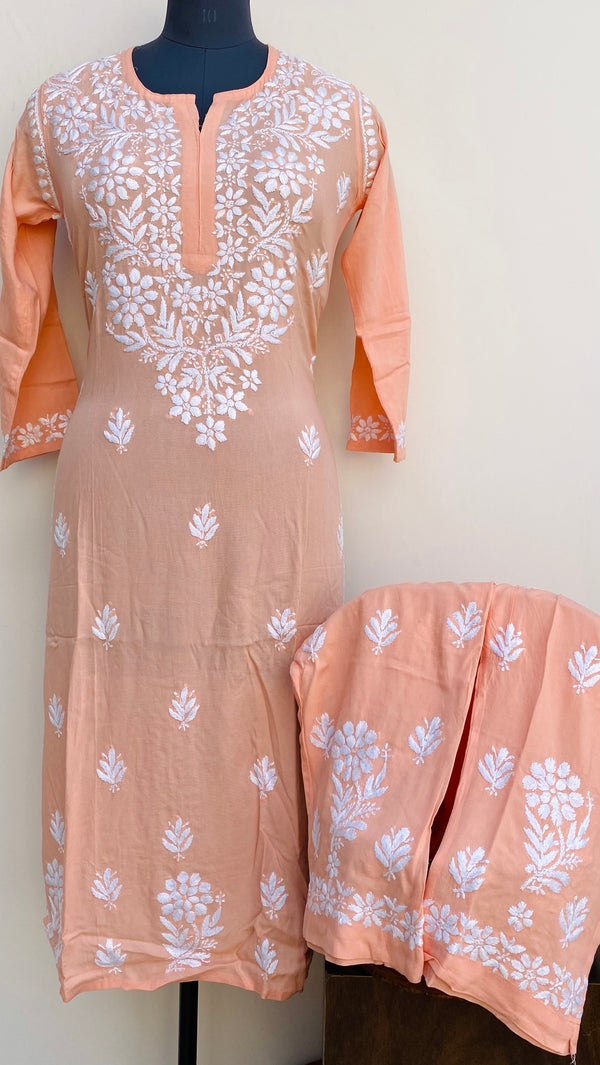 Lucknowi Chikankari Co-ord Set Peach Modal Cotton