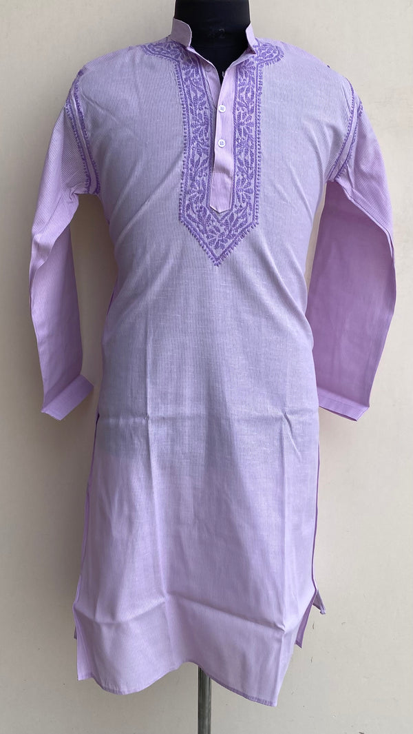Lucknowi Chikankari Men’s Kurta Purple Cotton
