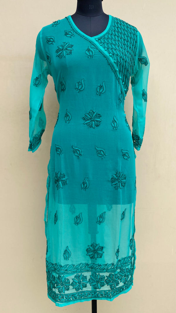 Lucknowi Chikankari Kurti Green Georgette