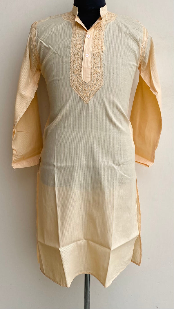 Lucknowi Chikankari Men’s Kurta Peach Cotton