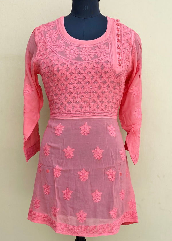 Lucknowi Chikankari Short Kurti Gajri Pure Georgette