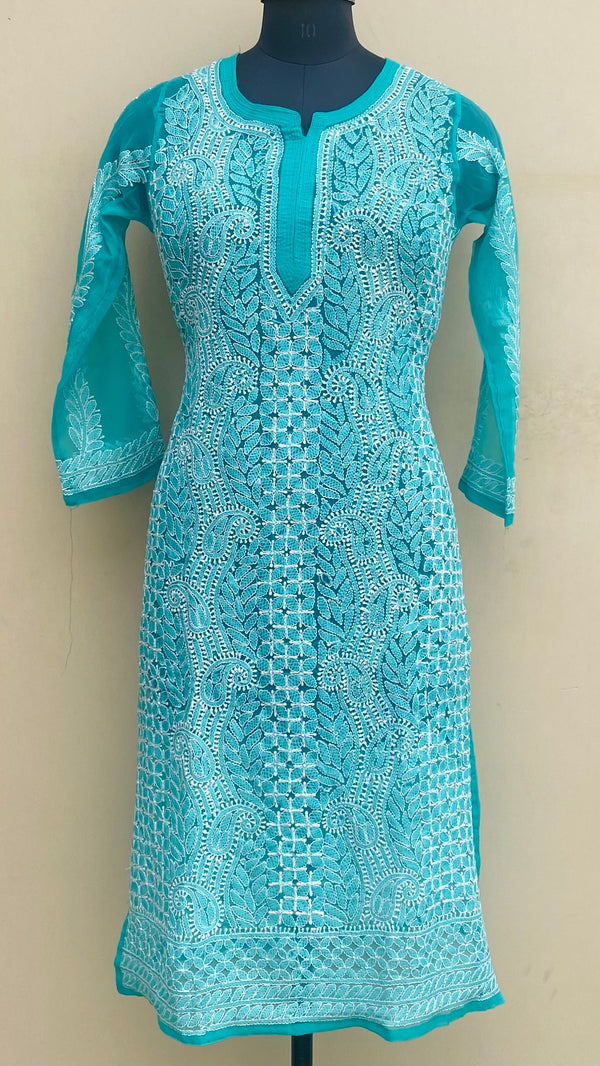 Lucknowi Chikankari Kurti sea Green Georgette