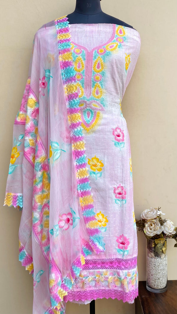 Designer Embroidered Suit Length 3 Piece Pink Mal Cotton