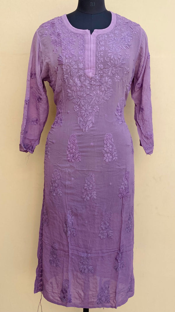 Lucknowi Chikankari Ombre Kurti Purple Pure Georgette Self 3D Work