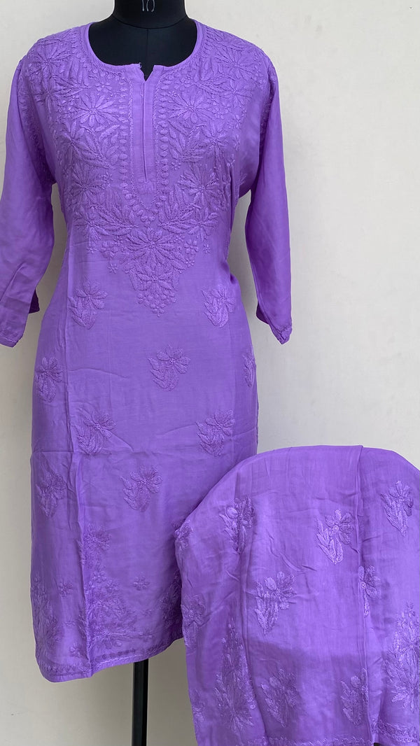 Lucknowi Chikankari Co-ord Set Purple Muslin Cotton With Self Work