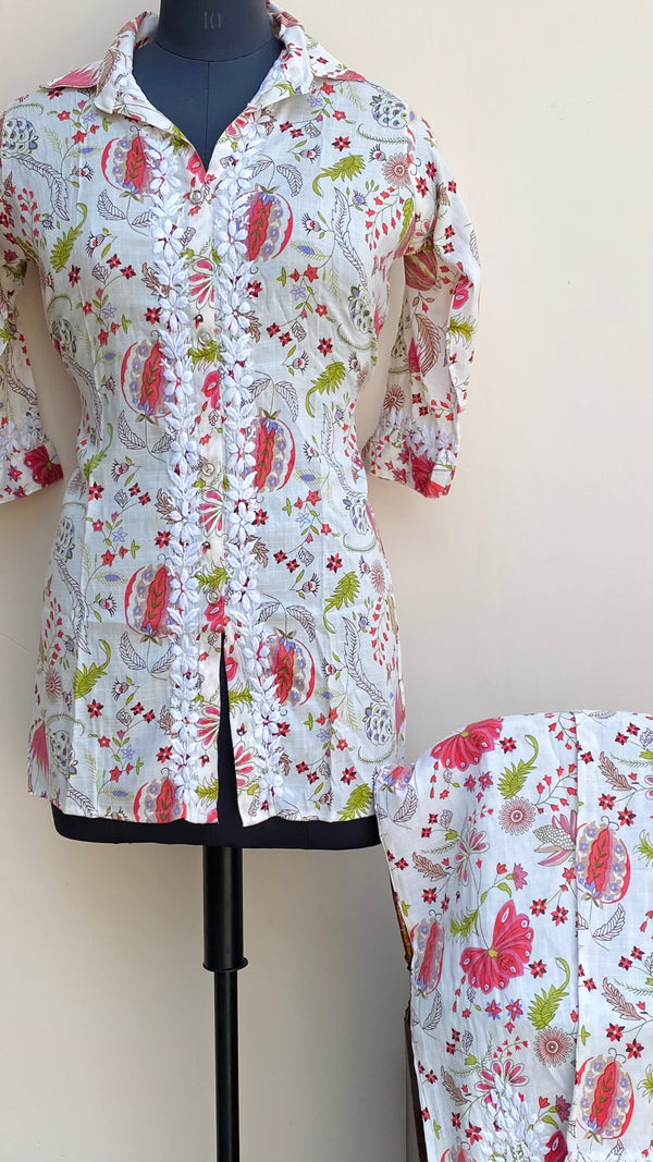 Lucknowi Chikankari Printed Co-ord Set Cream Mulmul Cotton