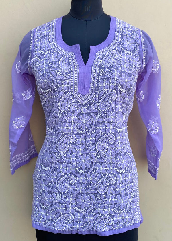 Lucknowi Chikankari Short Kurti Purple Georgette