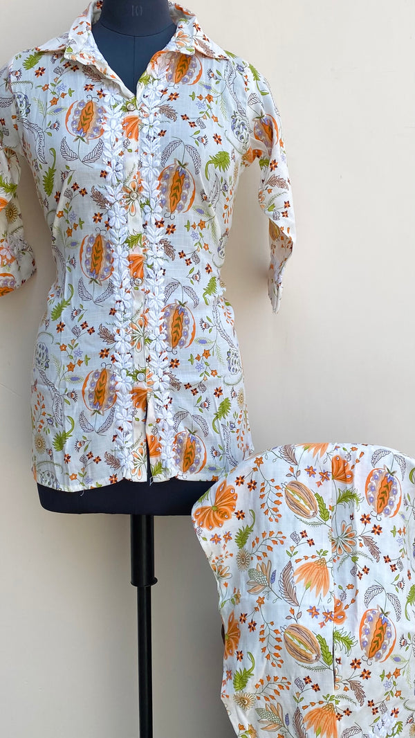Lucknowi Chikankari Printed Co-ord Set Cream Mulmul Cotton
