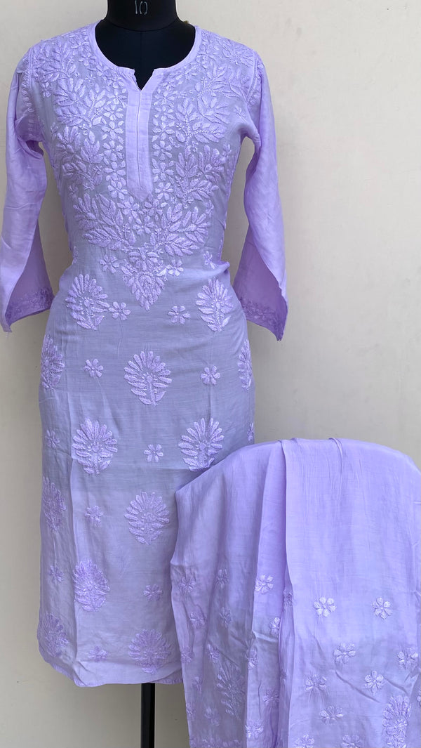 Lucknowi Chikankari Co-ord Set Purple Muslin Cotton With Self Work