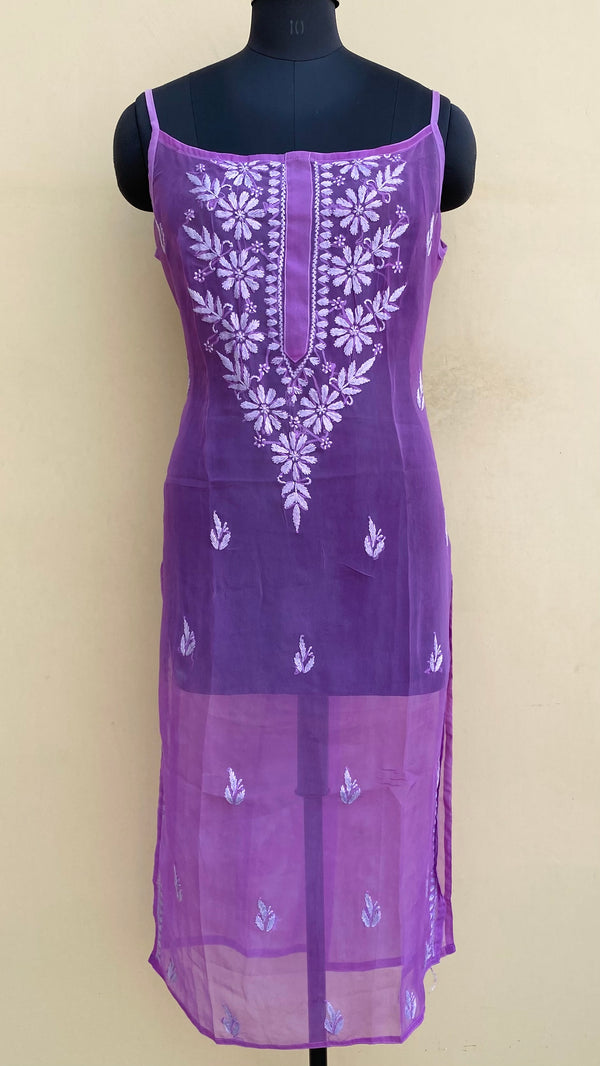 Lucknowi Chikankari Sleeveless Kurti Purple Georgette With Self Work