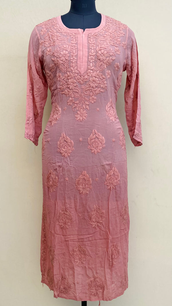 Lucknowi Chikankari Ombre Kurti Copper Pure Georgette With Self 3D Work