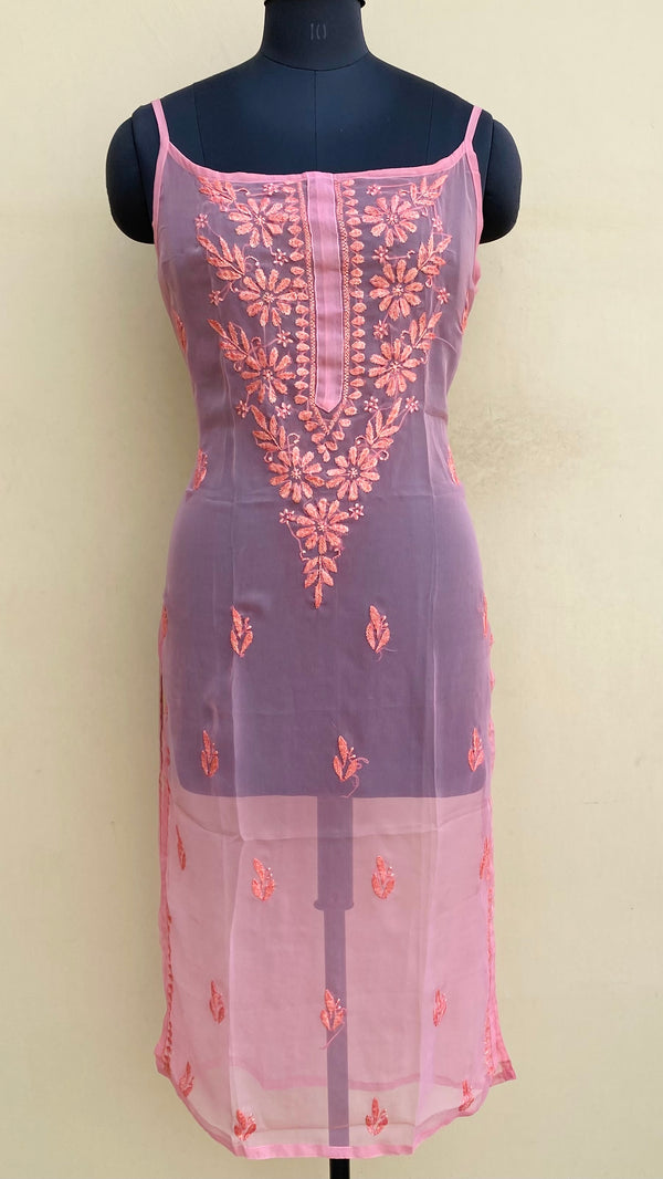 Lucknowi Chikankari Sleeveless Kurti Gajri Georgette With Self Work