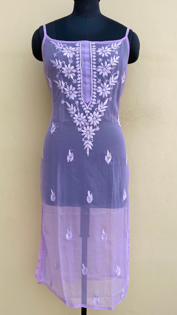 Lucknowi Chikankari Sleeveless Kurti Purple Georgette With Self Work