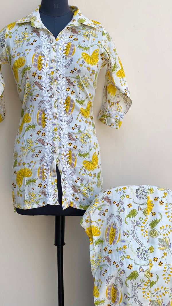 Lucknowi Chikankari Printed Co-ord Set Cream Mulmul Cotton
