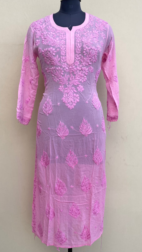 Lucknowi Chikankari Ombre Kurti Pink Pure Georgette Self 3D Work