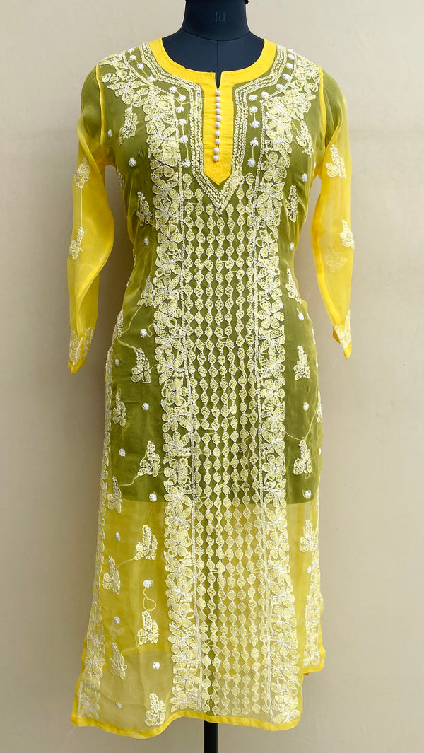 Lucknowi Chikankari Kurti Yellow Georgette