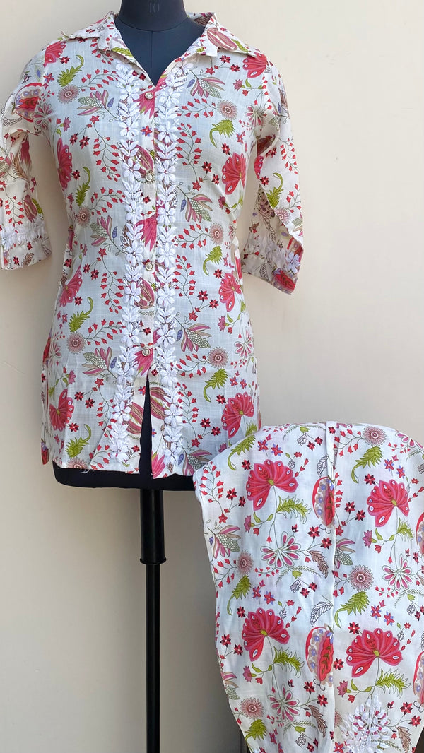 Lucknowi Chikankari Printed Co-ord Set Cream Mulmul Cotton