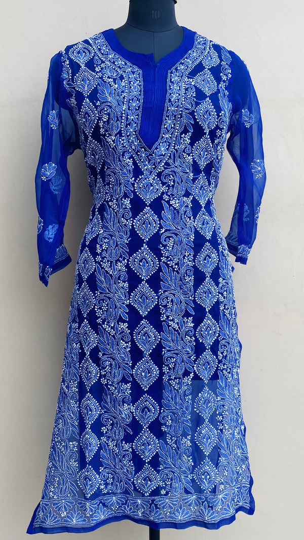 Lucknowi Chikankari Kurti Blue Georgette