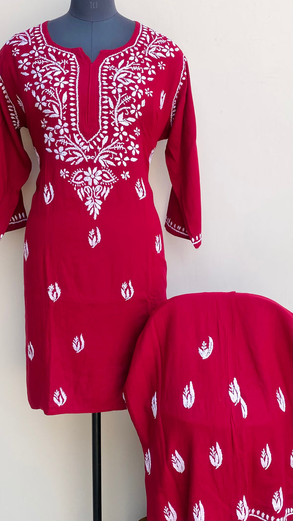 Lucknowi Chikankari Co-ord Set Maroon Modal Cotton