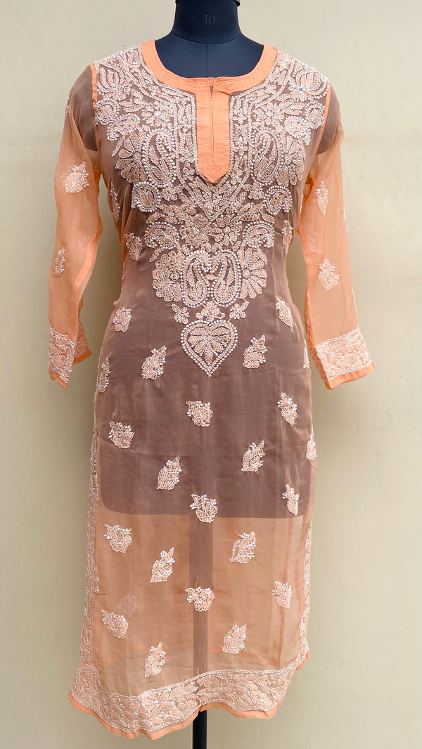 Lucknowi Chikankari Kurti Peach Georgette