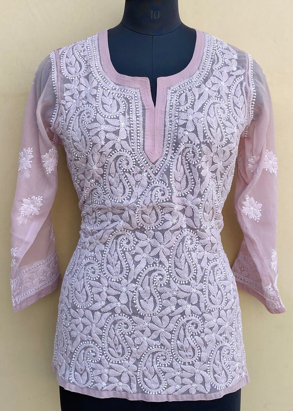 Lucknowi Chikankari Short Kurti Purple Georgette