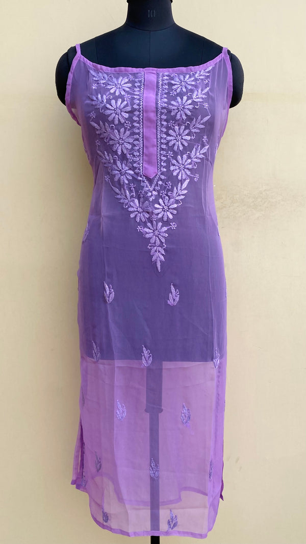 Lucknowi Chikankari Sleeveless Kurti Purple Georgette With Self Work