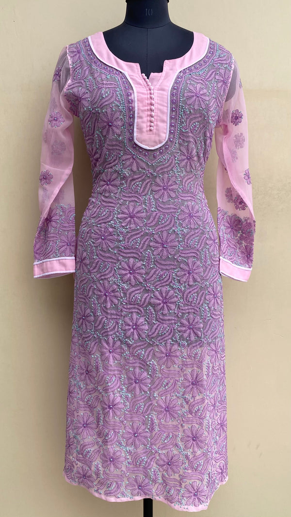 Lucknowi Chikankari Kurti Pink Georgette